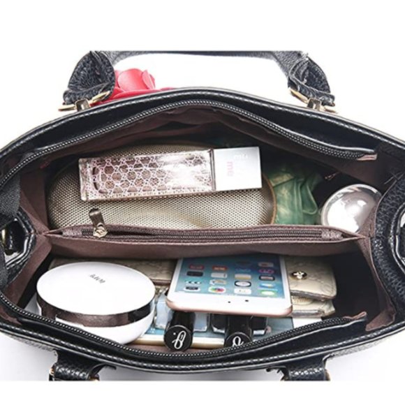 Black Leather Handbag with 3D Rose Design - Picture 5 of 5